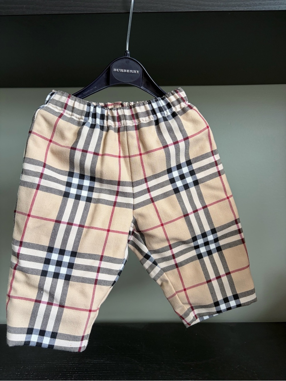 Burberry Beige Nova Check Wool Blend Baby/Toddler Pants with Black & Red Trim
